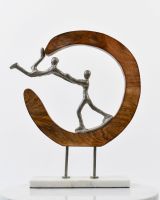 "Lost in a Dream" Aluminium, Mango Wood & Marble Sculpture - Silver