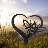 Black Grave Marker Ground Spike with "Loving Nature" Bee Motif