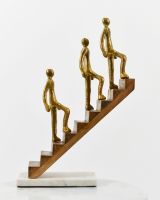 "The Higher you Climb" Aluminium, Mango Wood and Marble Sculpture - Gold