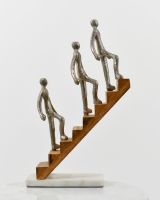 "The Higher you Climb" Aluminium, Mango Wood and Marble Sculpture - Silver