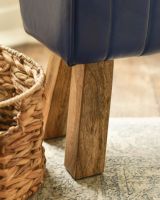 The "Cerulean" Blue Leather & Mango Wood Bench Legs