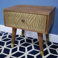 51cm Mango Wood & Brass Bedside Cabinet in Situ