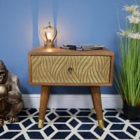 Mango Wood & Brass Bedside Cabinet - 51cm