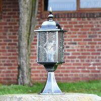 "Marsden" Silver Leaded Glass Pillar Light in Use on a Driveway