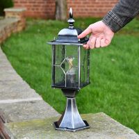 "Marsden" Silver Leaded Glass Pillar Light to Scale