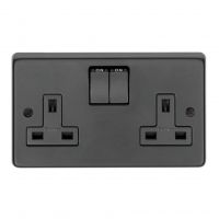 13 Amp Double Plug Socket with Switch Finished in a Matt Black
