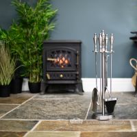 Matte Pewter Companion Set With Urn Handles 64cm In Situ