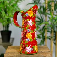 Small Red Traditional Hand Painted Jug in a Narrowboat Rose Design 