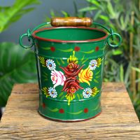 Medium Green Narrowboat Bucket in an Hand Painted Finish