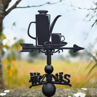 Cast Iron & Steel Weathervane with Meakin Coffee Pot & Cup Topper