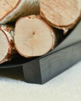 Close Up Of "Media Luna" Contemporary Log Holder Wooden Base