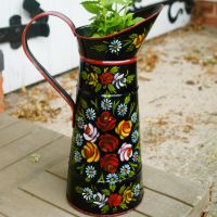 35cm Traditional Hand Painted Narrowboat Style Jug Finished in Black
