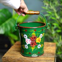 Medium Green Narrowboat Hand Painted Bucket to Scale