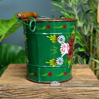 Side View of Green Narrowboat Hand Painted Bucket 