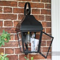 Midnight Black Flush Wall Lantern With Scrolled Bracket With Door Open