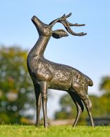 Miniature Aged Verdigris Stag Sculpture in Situ in the Garden