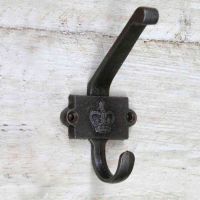 2 Hook Iron Coat hook With Crown Printed Into The Back Plate
