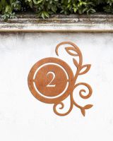 Corten steel vine detail house number sign