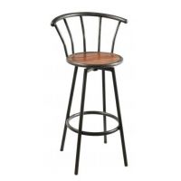 Iron Framed Bar Stool with a Wooden Seat