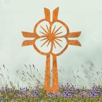 Rustic Ground Spike with Modern Poppy Cross "Remembrance" Topper