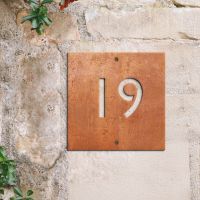 Modern Rustic Square House Number Sign on brick wall