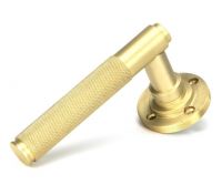 53mm Modern Satin Brass "Neville" Unsprung Art-Deco Door Handle on Rose Set in Situ