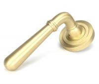 Modern Satin Brass "Neville" Unsprung Art-Deco Door Handle on Rose Set - 53mm