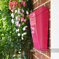 View of the Side of the “Persian Summer” Bright Pink Contemporary Post Box Mounted on a Wall