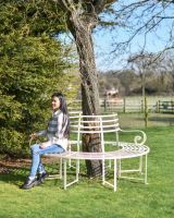 Scale Shot of "Monmouthshire" Cream Wrought Iron Deluxe Tree Seat