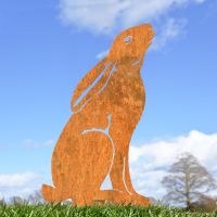 Rustic Sheet Steel Silhouette with Moon Gazing Hare Design