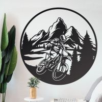 Circular Black Wall Art with Motorcross Design 