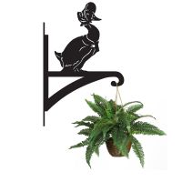 Mrs Duck Iron Hanging Basket Bracket Holding a Flower Basket