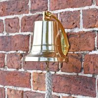 Polished Brass Bell with Rope Lanyard in Situ on Brick Wall