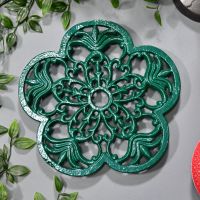 Robust Cast Iron Flower Petal Trivet in Green