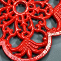 Red Cast Iron Flower Petal Trivet Petal Detailing