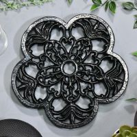 Robust Black Cast Iron Flower Trivet