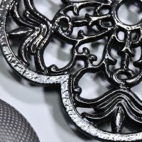 Black Cast Iron Flower Trivet Curved Detailing