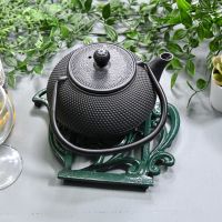 Green Cast Iron Kettle Trivet with Teapot