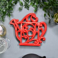 Red Cast Iron Kettle Trivet in Situ