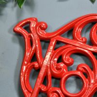 Red Cast Iron Kettle Trivet Details