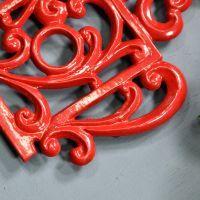 Red Cast Iron Kettle Trivet Close Ups
