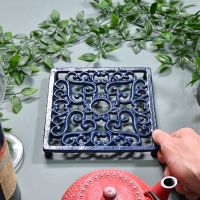 Blue Cast Iron Square Trivet to Scale