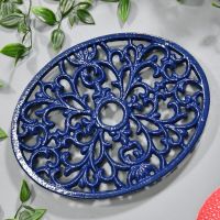 Blue Cast Iron Oval Trivet in Situ