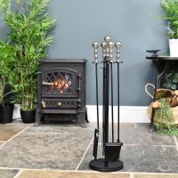 Nickel & Black Powder Coated Fireside Tool Set in Situ