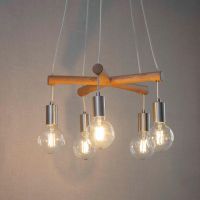 Oak & Satin Nickel Cluster Hanging Ceiling Light in Situ