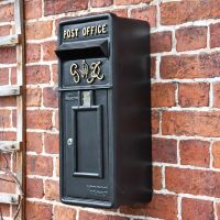 Black Slim King George Post Box with Gold Text