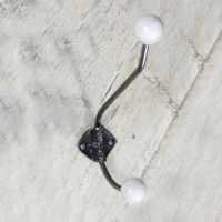 Large Iron Coat Hook With Off White Ceramic Tips