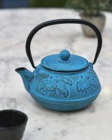 "Oketo" Lotus Flower Blue and Black Cast Iron Japanese Style Teapot