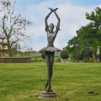 Rustic Grey Cast Iron Ballet Dancer in Pirouette Position in Garden 