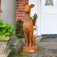 Rustic Cast Iron Greyhound Dog Sculpture Sitting Outside the Front Door
